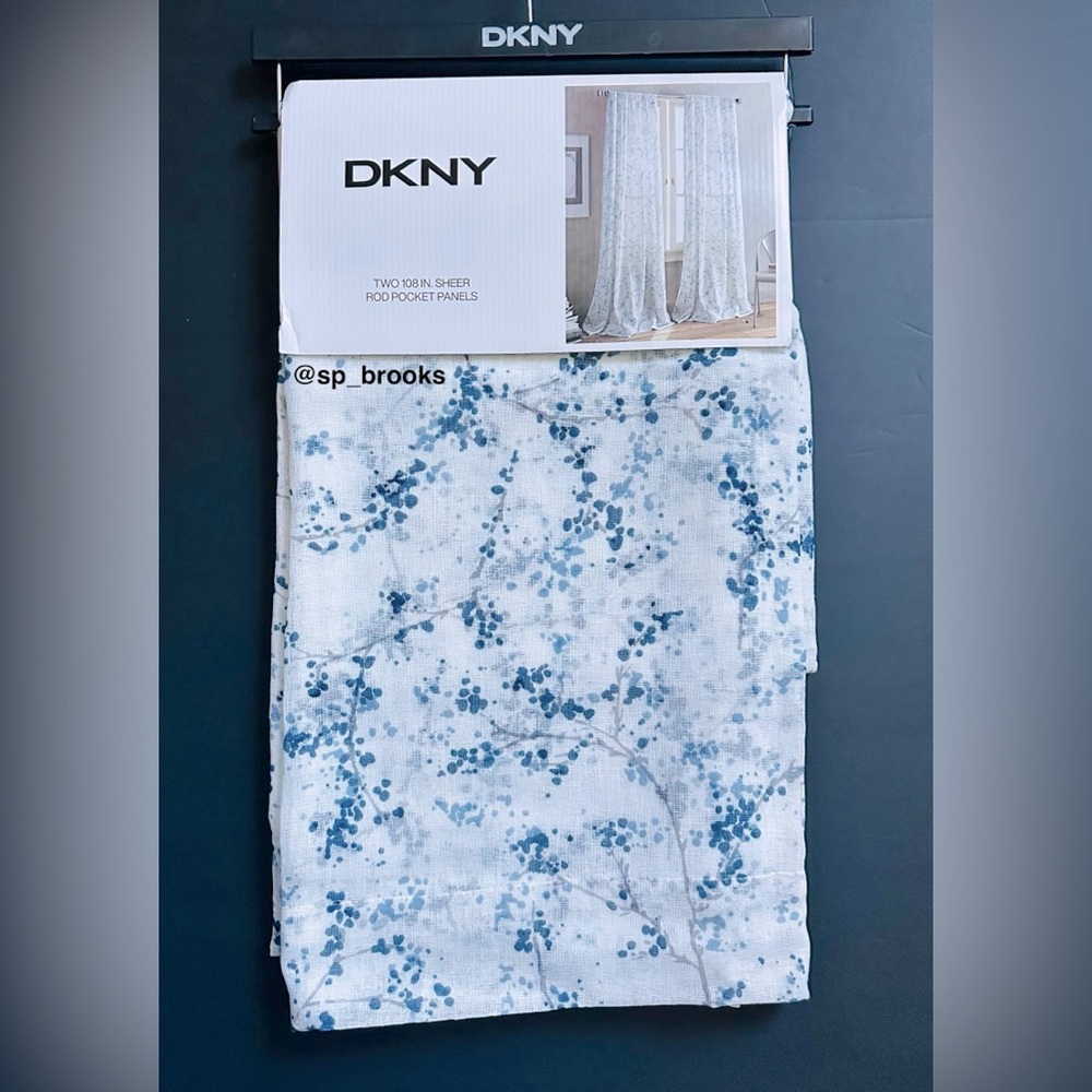 🎁DKNY Promenade Sheer 2 Rod Pocket Panels - 50” x 108” - Blue, White & Gray